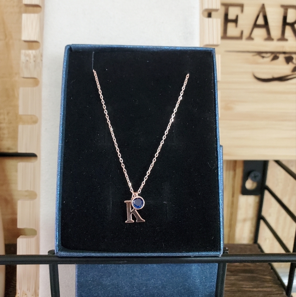 "K" Initial Necklace Gemstone